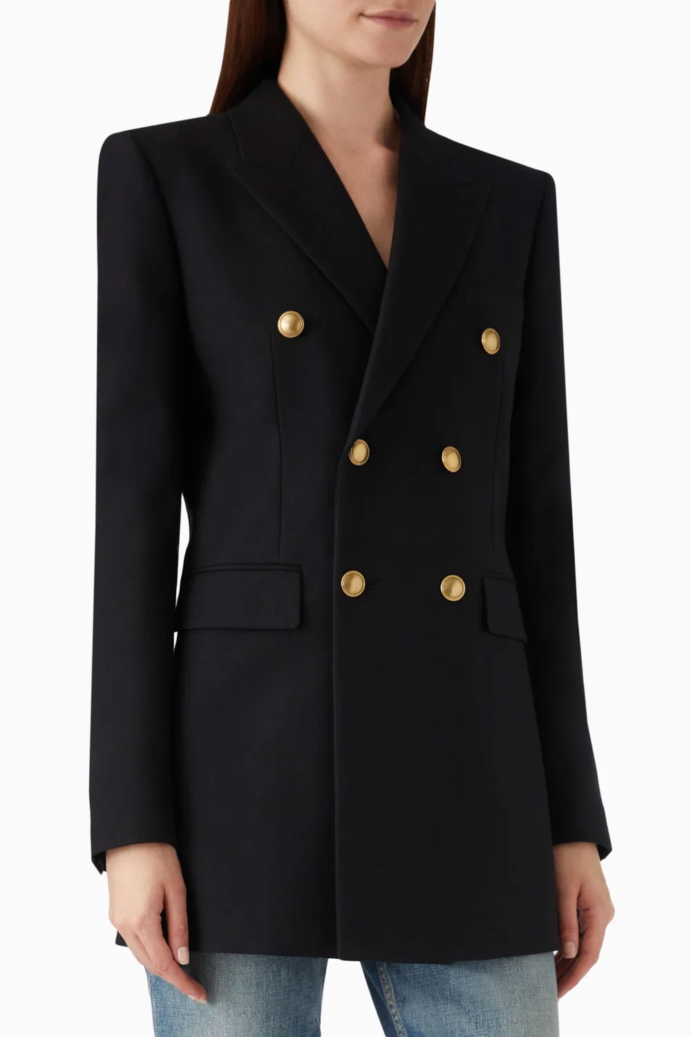 Жакет двубортный из габардина SAINT LAURENT