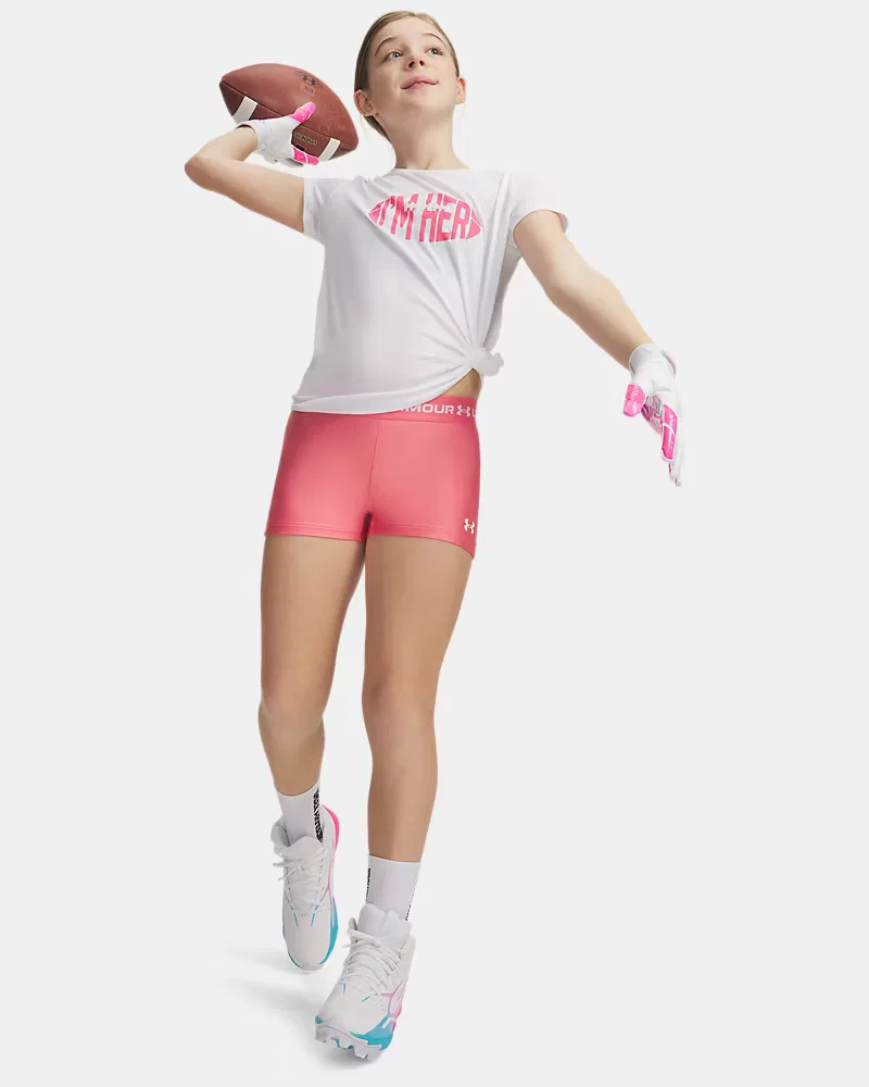 Детские спортивные шорты 7,6 см (внутренний шов) быстросохнущие HeatGear Shorty UnderArmour, Bittersweet Pink/White — фото 3