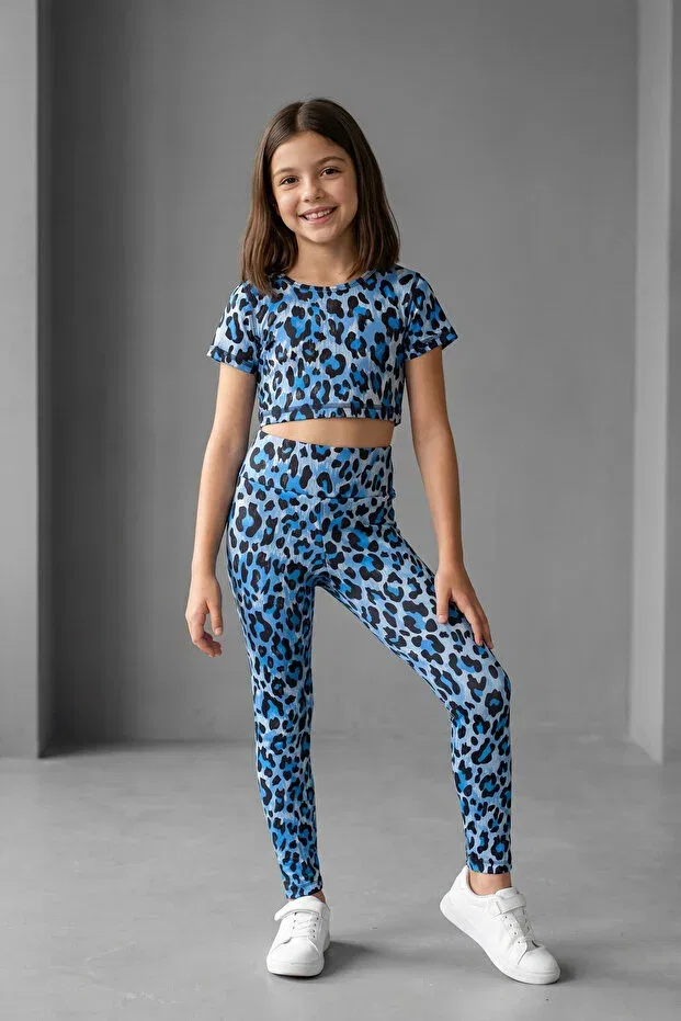 Детские спортивные леггинсы с принтом Wildly Patterned Colorinas, Indigo — фото 4