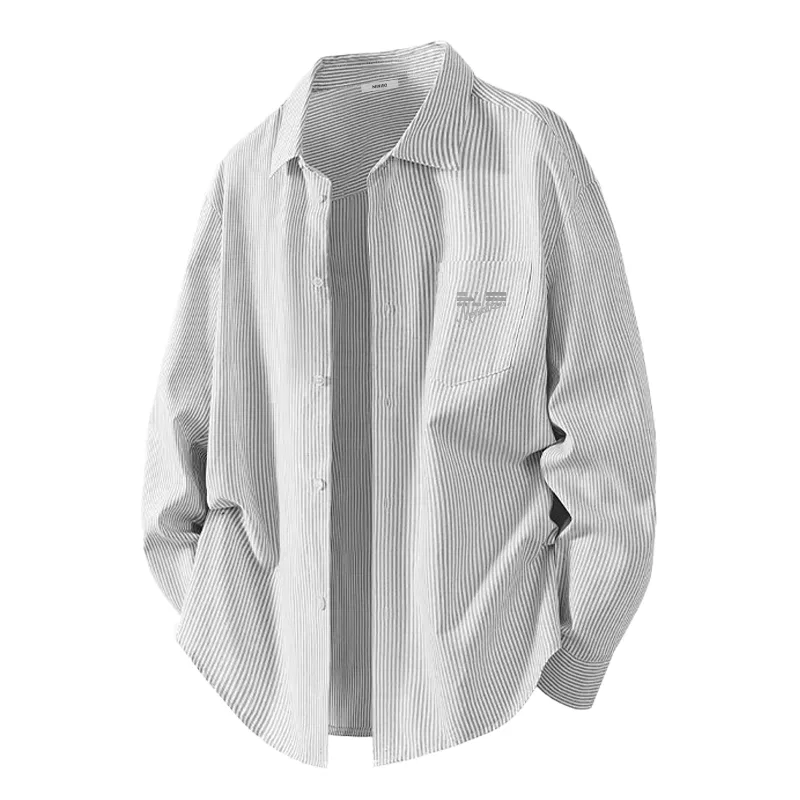 Детская рубашка с лацканами Three-Line Drive Chest Logo MINISO, Oxford Stripes Gray White Stripes