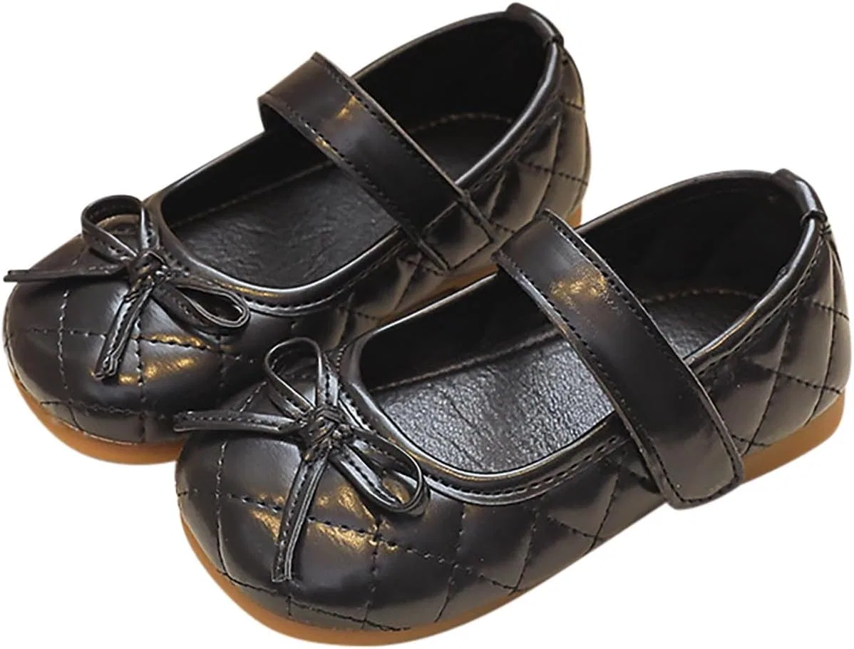 Детские кроссовки для девочек с бантом из мягкой кожи, Black