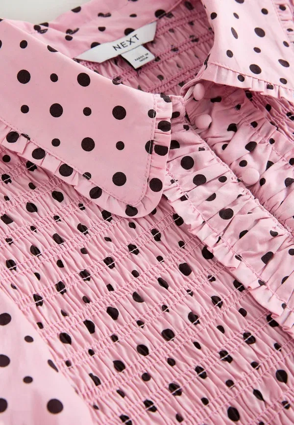 Блуза с воротником Next, Pink Brown Polka Dot, розовый/коричневый — фото 3