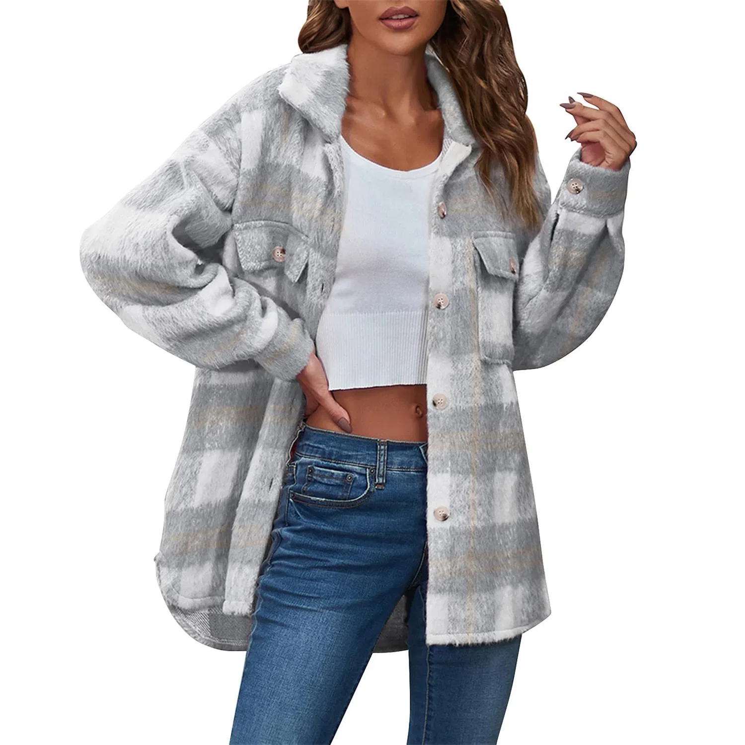 Женская рубашка с принтом в клетку Retro Y2k Fashion, grigio