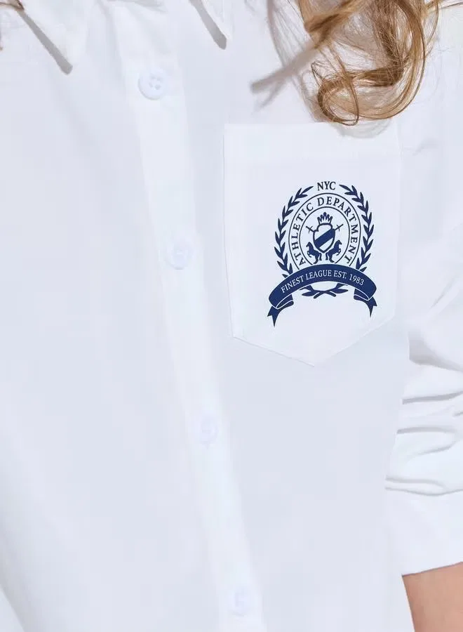 Styli Рубашка с боковой вышивкой оверсайз для девочки, off white — фото 3