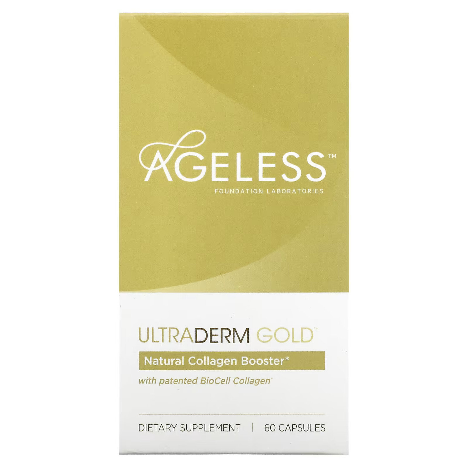

Ageless Foundation Laboratories, UltraDerm Gold, натуральная коллагеновая поддержка с запатентованным коллагеном BioCell, 60 капсул