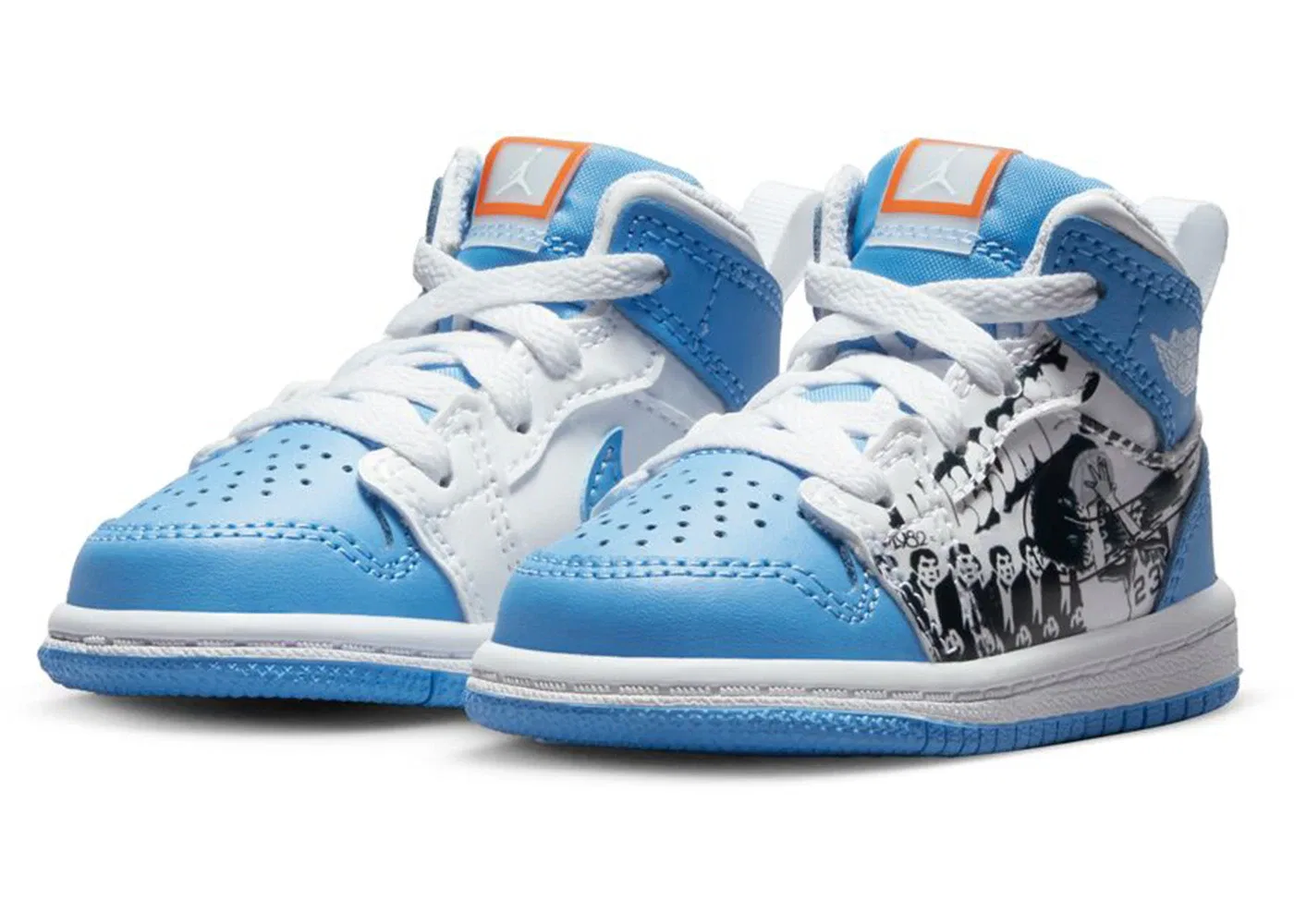 Детские кроссовки Lifestyle с принтом Jordan 1 Mid Jordan, White/University Blue-Starfish — фото 2