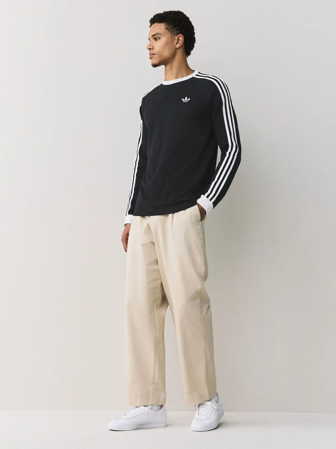 Футболка с длинным рукавом, 3-полоски, Adidas Originals, черный — фото 2