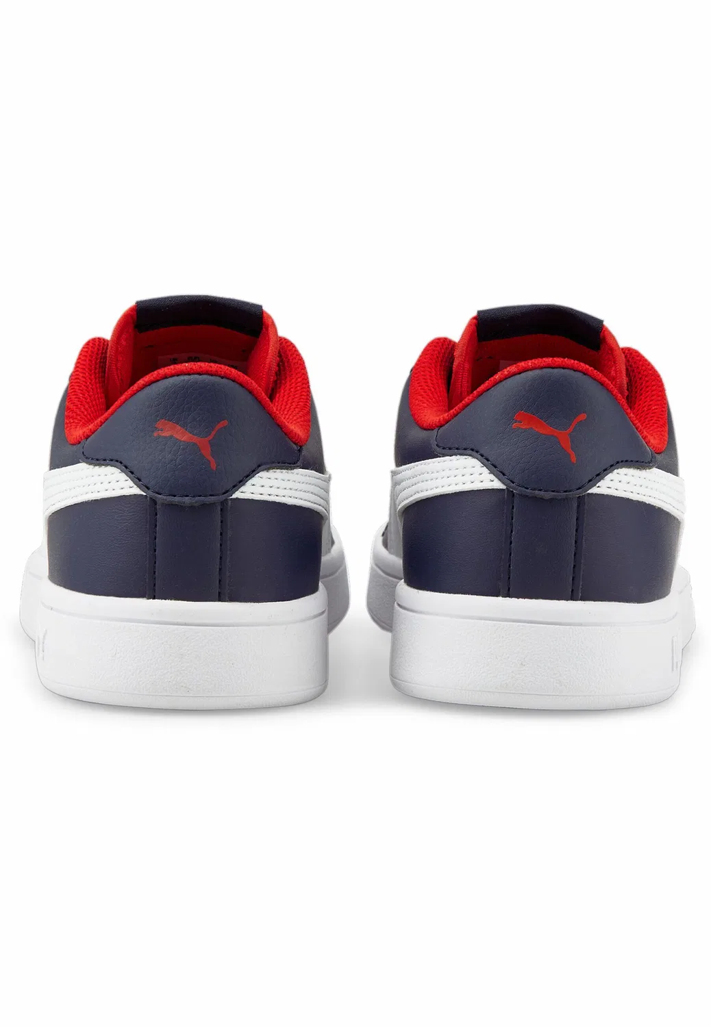 Детские кожаные кеды Smash V2 Puma, Peacoat White High Risk Red Blue — фото 3