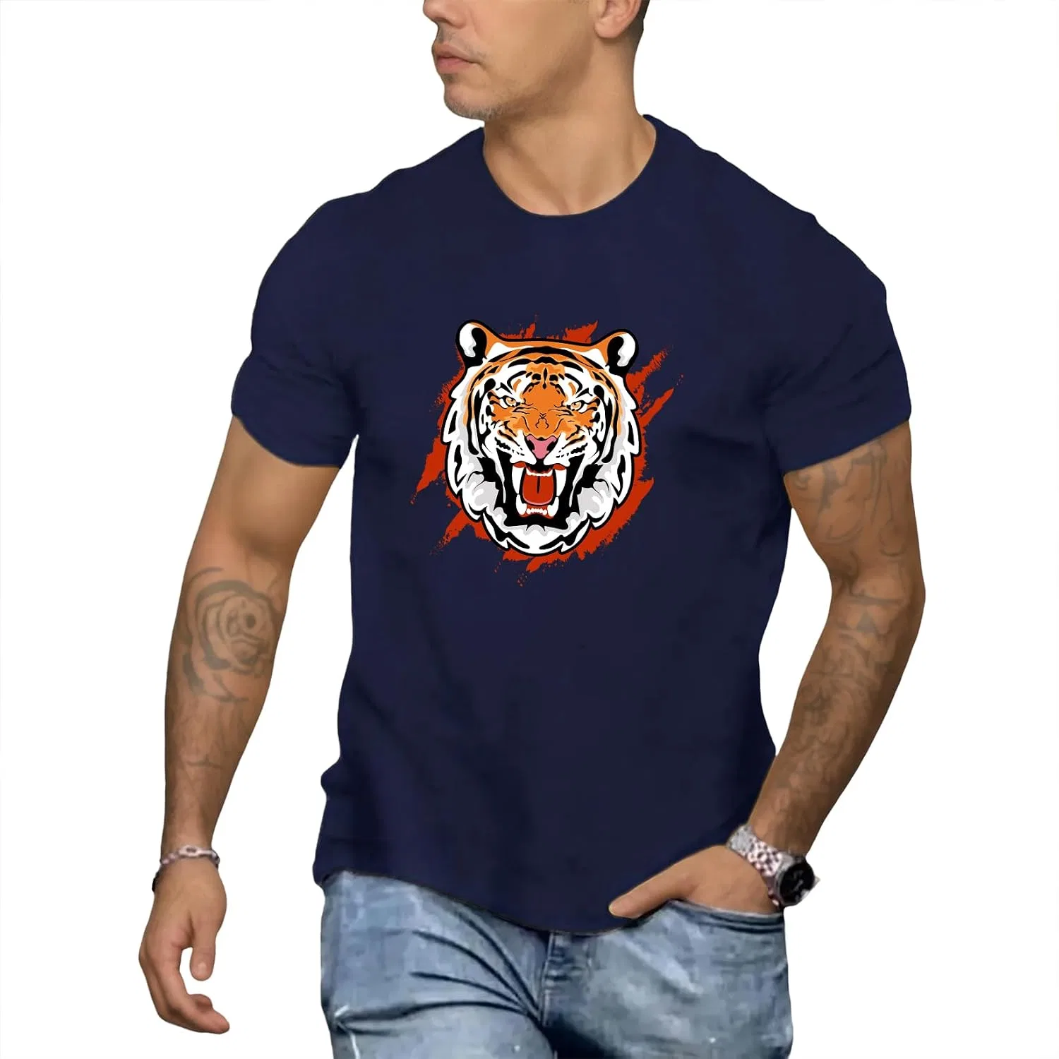 Мужская футболка с графическим принтом Tiger U78, Navyblue
