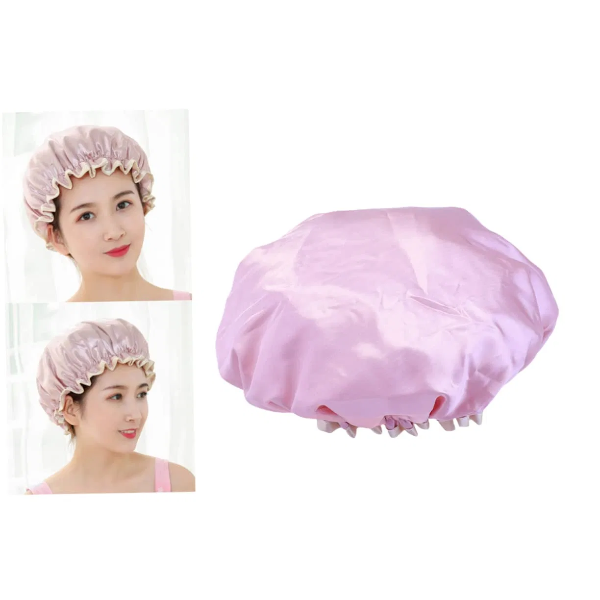 Двухслойная шапочка для душа PE и ткань, LOLIPPYY, 1 шт, 25x25x10 см, Pink — фото 3