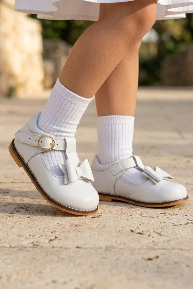 Детские туфли для девочек ортопедические из натуральной кожи Cevoclub Kids, White