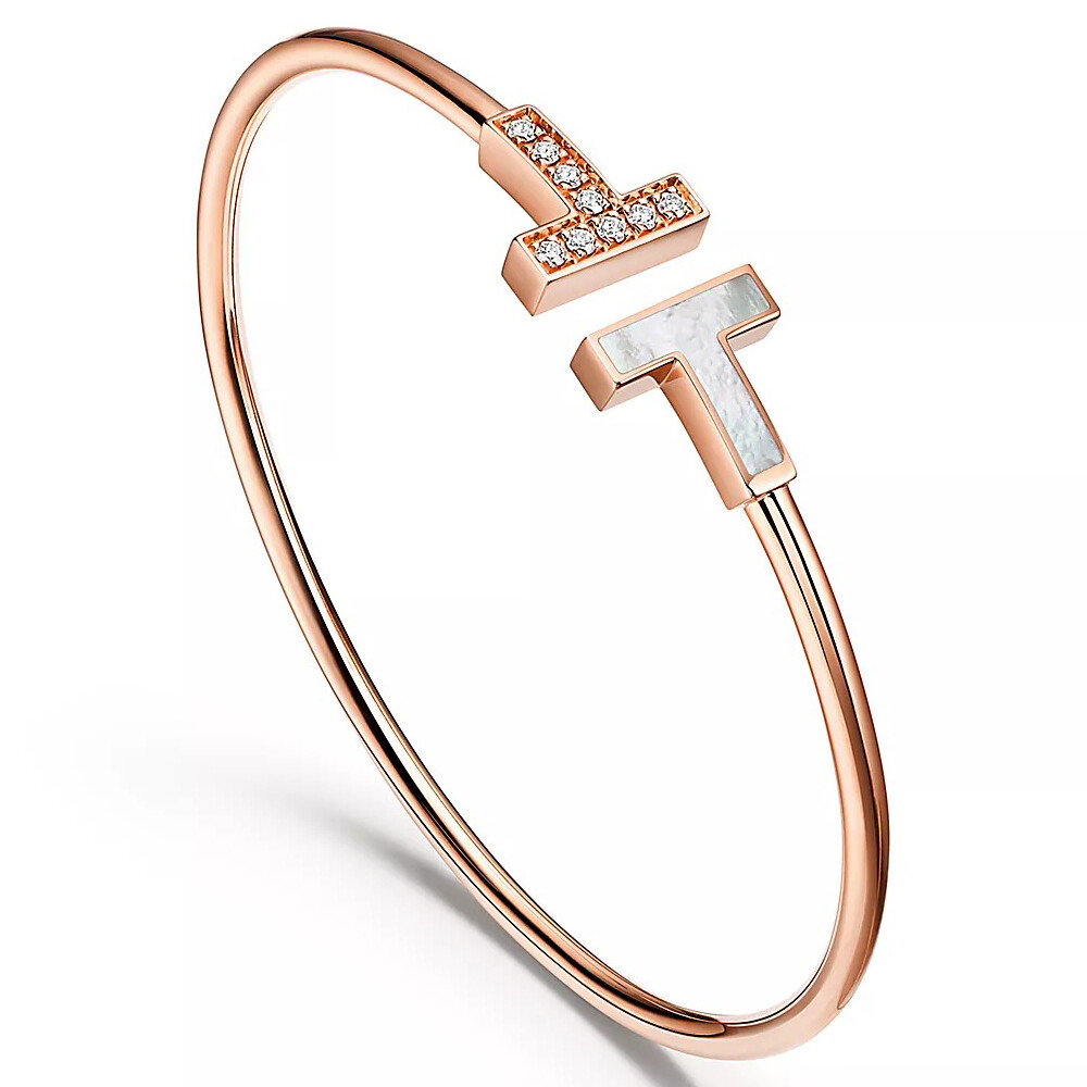 Браслет Tiffany & Co Tiffany T Wire, розовое золото/бриллиант/перламутр — фото 3