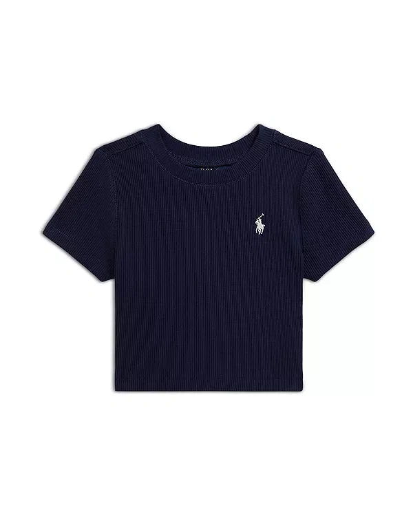 Детская футболка для девочек с логотипом Ralph Lauren, темно-синий