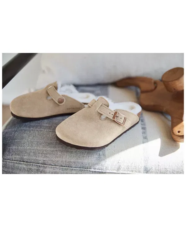 Детские сабо для девочек из замши с подкладкой Boston Suede Shearling Birkenstock, бежевый — фото 3