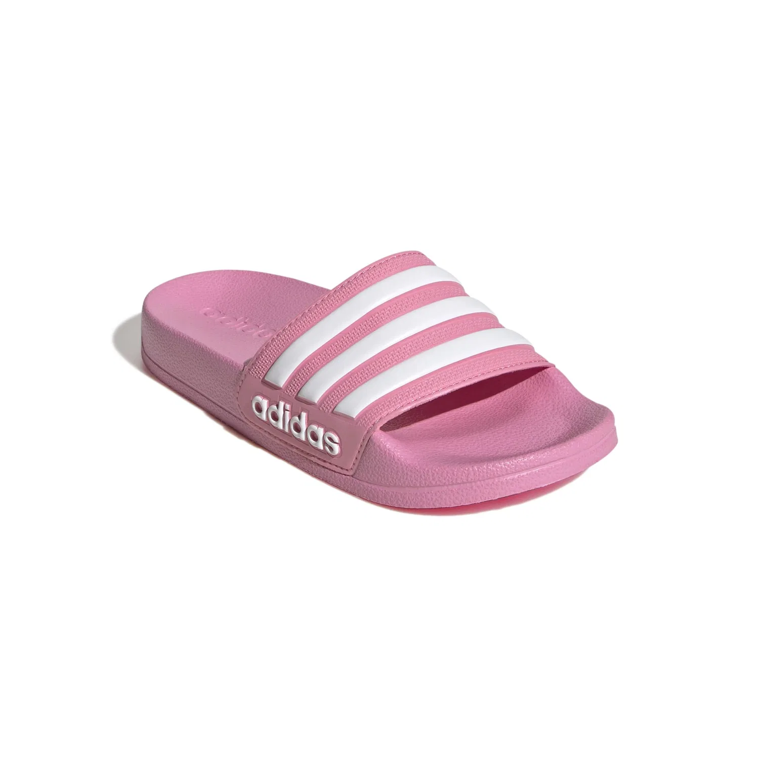 Детские шлепанцы для мальчиков с полосками Adidas Adilette Shower Slides, Bliss Pink Ftwr White Bliss Pink — фото 3