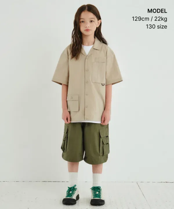 Футболка оверсайз с накладным карманом Musinsa Standard Kids, серо-бежевый — фото 2