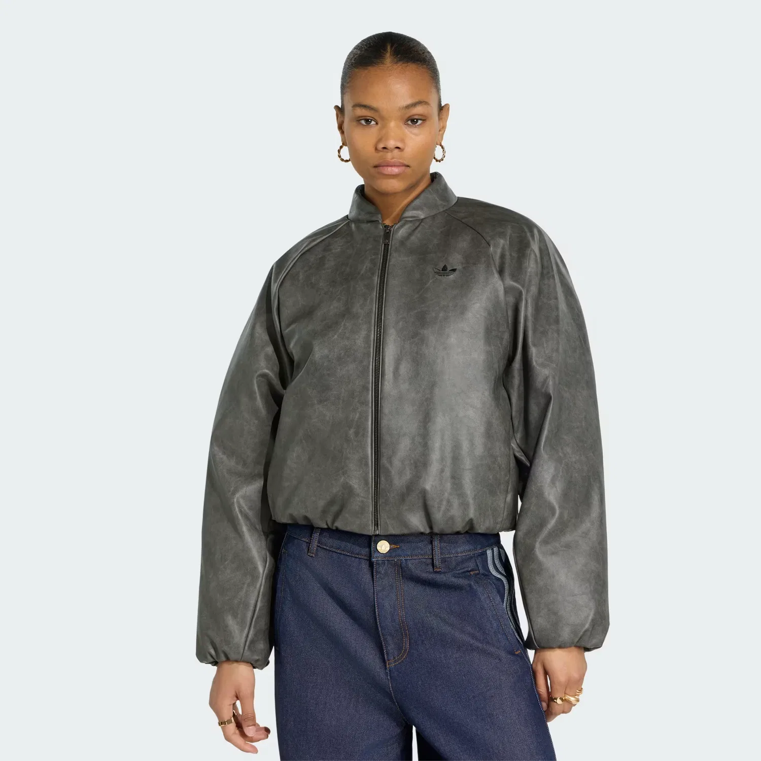Женская укороченная куртка из экокожи SST Cropped Adidas Originals, черный