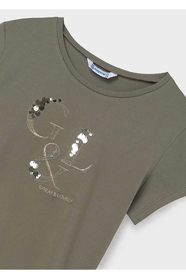 Детская футболка для девочек с принтом Summer Girl's T-Shirt Mayoral, Khaki — фото 2