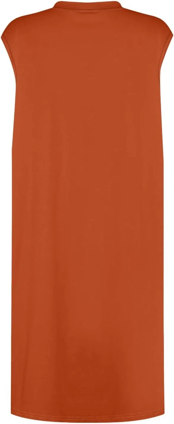 Женское летнее платье с цветочным принтом, sleeveless, с карманами, Orange — фото 2