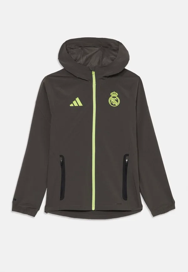 Куртка real madrid tiro25 competition tech travel jacket для детей, унисекс, клубная одежда Adidas Performance, Utility Grey/Semi Frozen Yellow