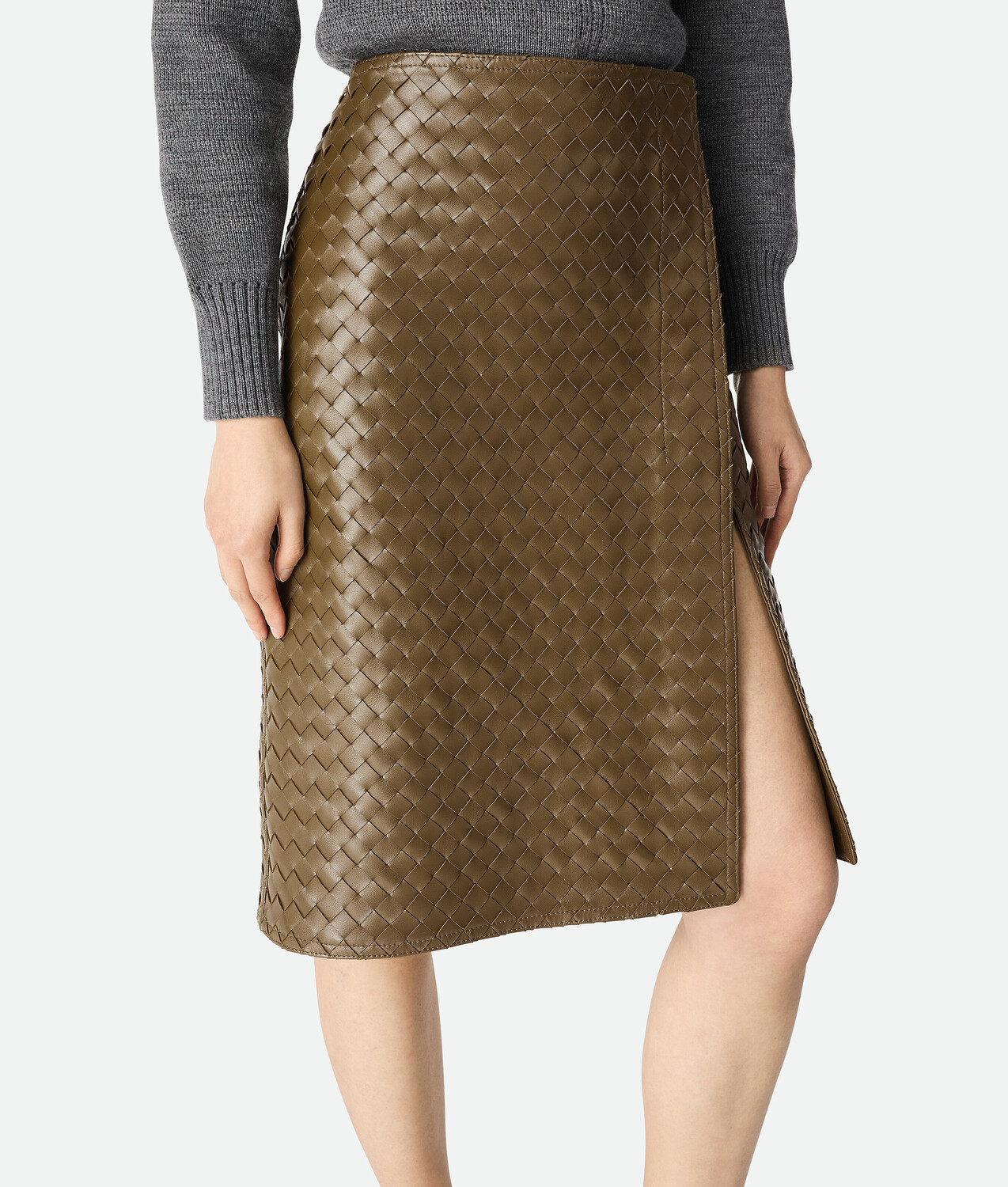 Intrecciato leather skirt BOTTEGA VENETA, льяна — фото 4