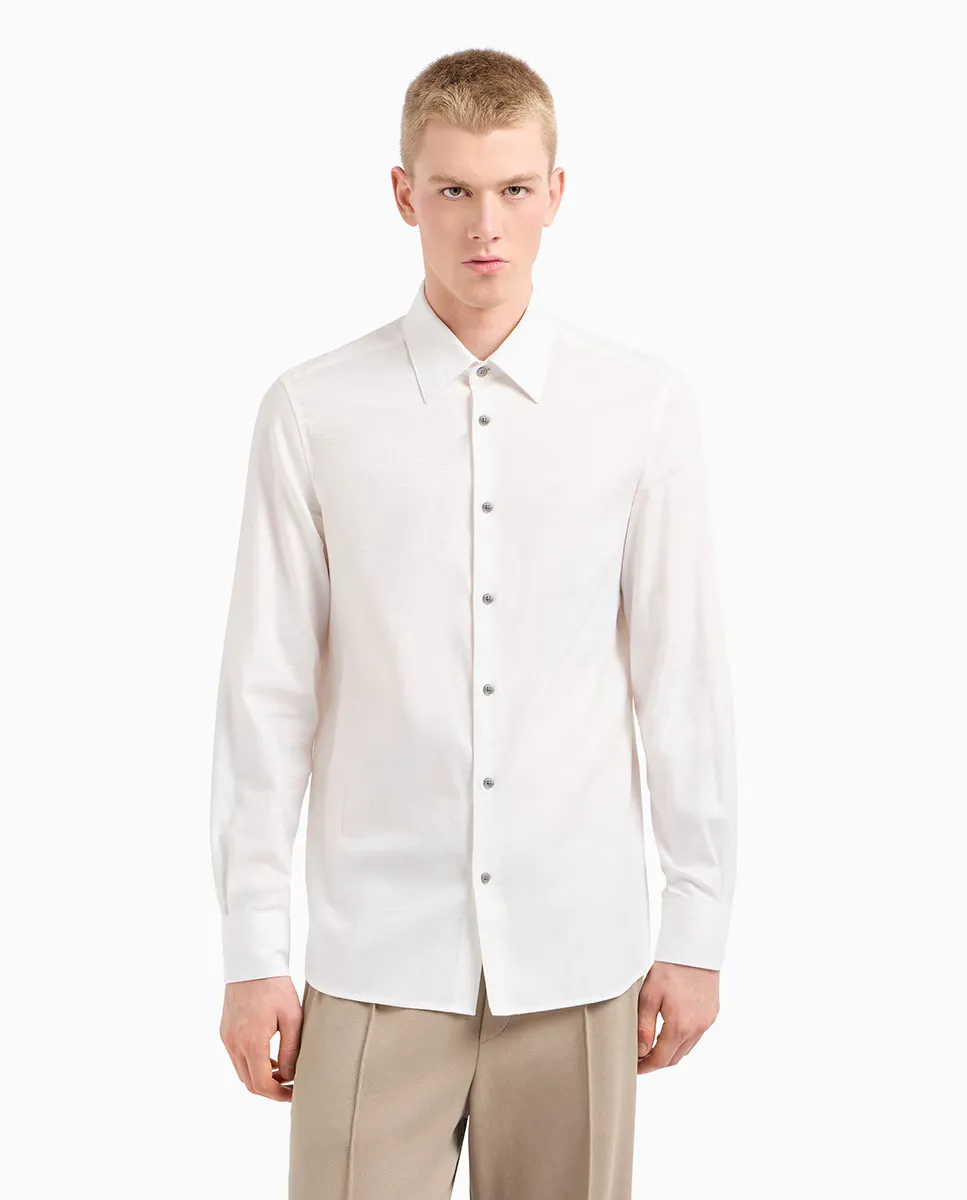 

Мужская рубашка прямого кроя с микроузором Emporio Armani, цвет Crudo