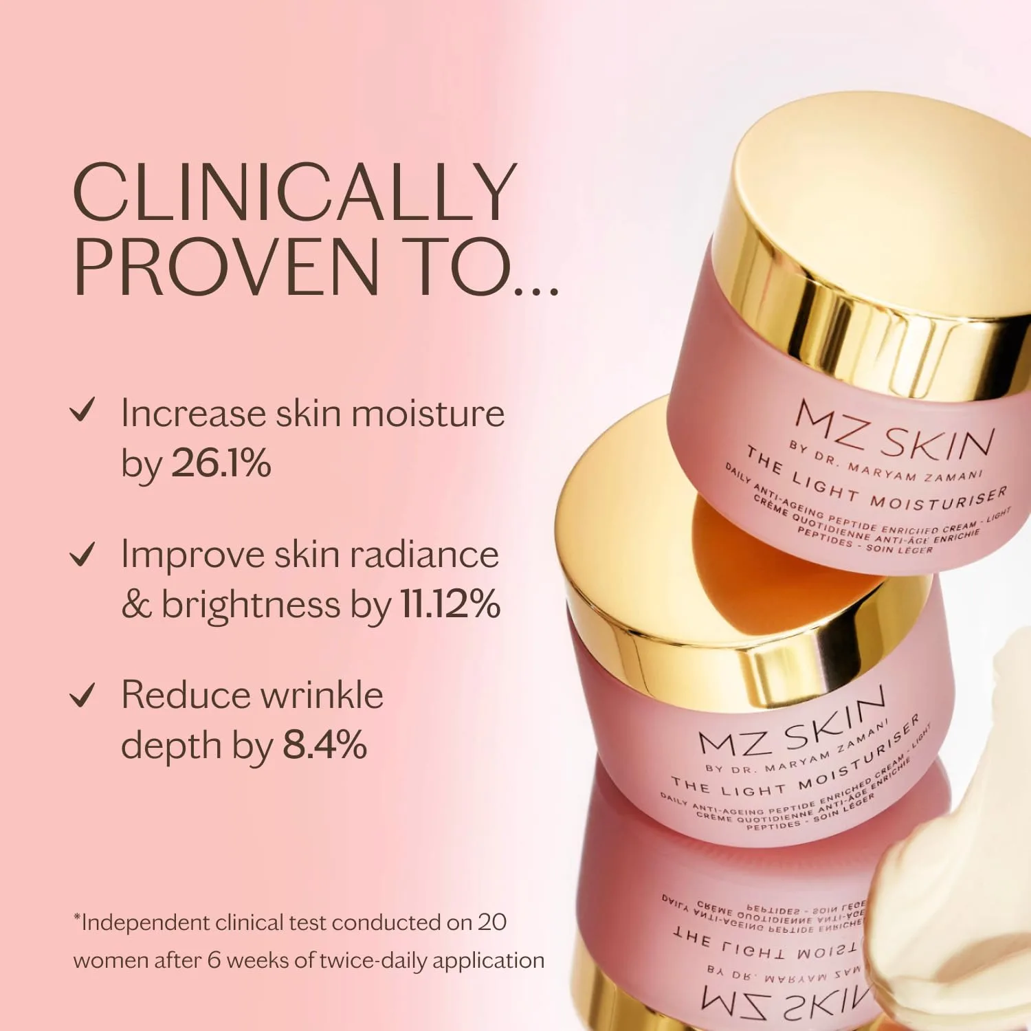 MZ SKIN The Light Moisturiser 1.69 fl oz, увлажняющий антивозрастной крем для лица с гиалуроновой кислотой, био-идентичным коллагеном и пептидами, без жирного блеска, подтягивает и осветляет Mz Skin By Maryam Zamani Md — фото 3