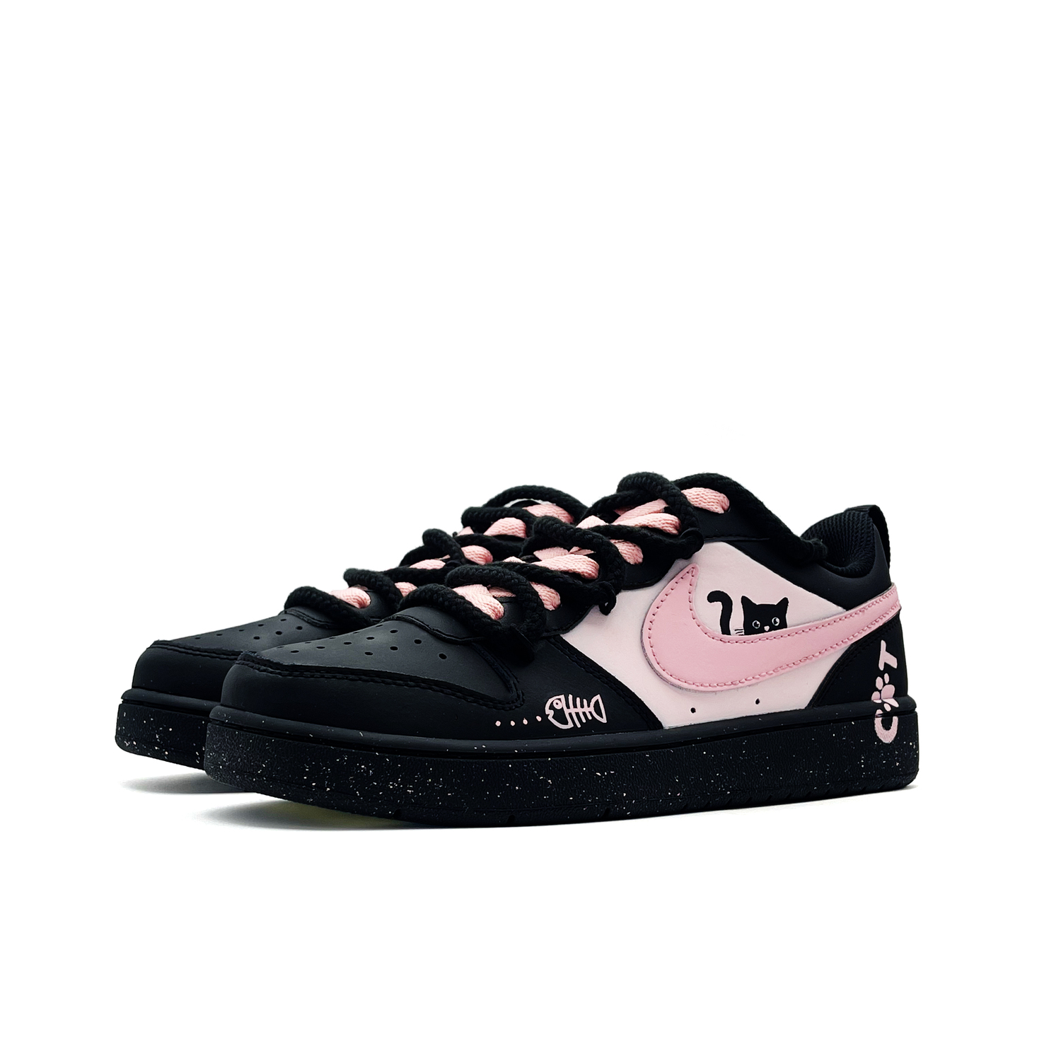 Кроссовки для скейтбординга Court Borough 2 Cool Black Cat амортизирующие низкие детские Nike черно-розовые подростковые — фото 4