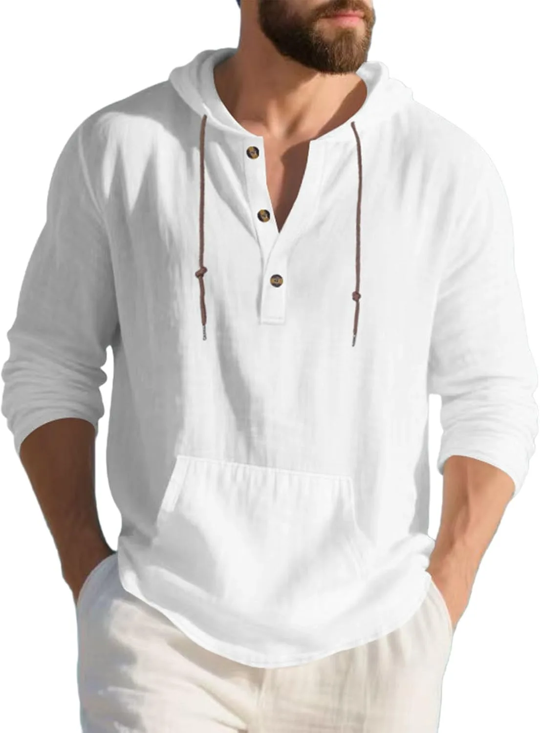 

Мужской леновый худи с длинными рукавами в гавайском стиле