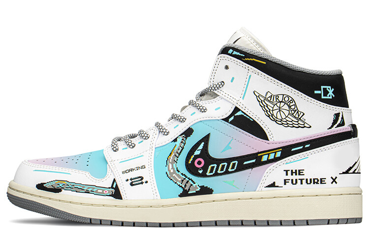 

Кроссовки Air JORDAN 1 Vintage Basketball Shoes Men Mid-Top White, Blue, Black/Pink