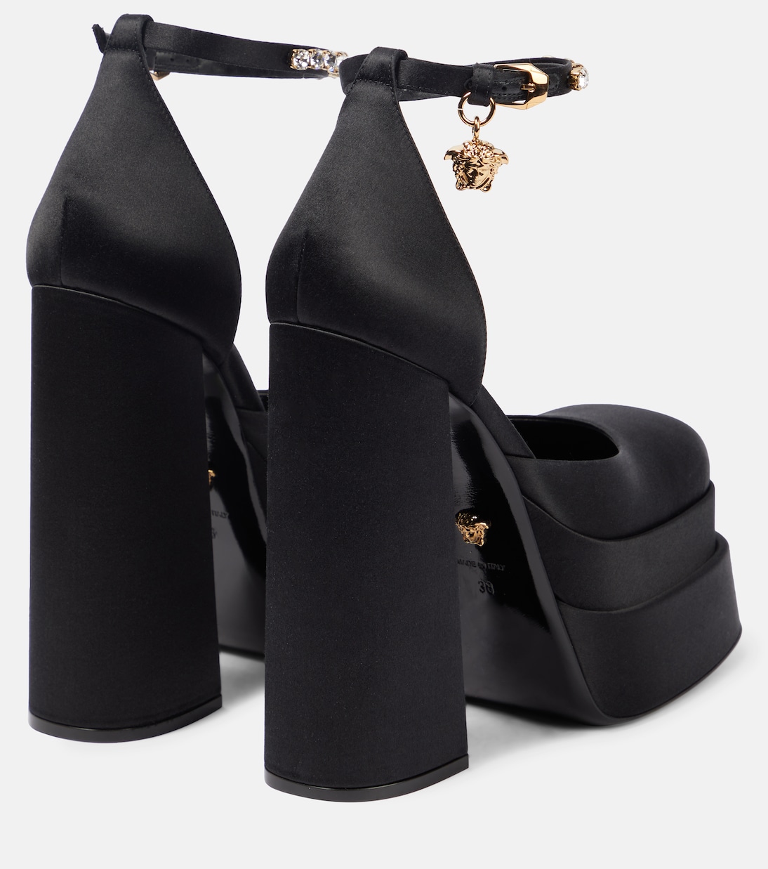 Атласные туфли-лодочки Medusa Aevitas на платформе Versace, Black-Versace Gold — фото 3