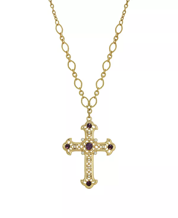 

Ожерелье с крестом из 14-каратного золота с аметистом Symbols Of Faith, purple