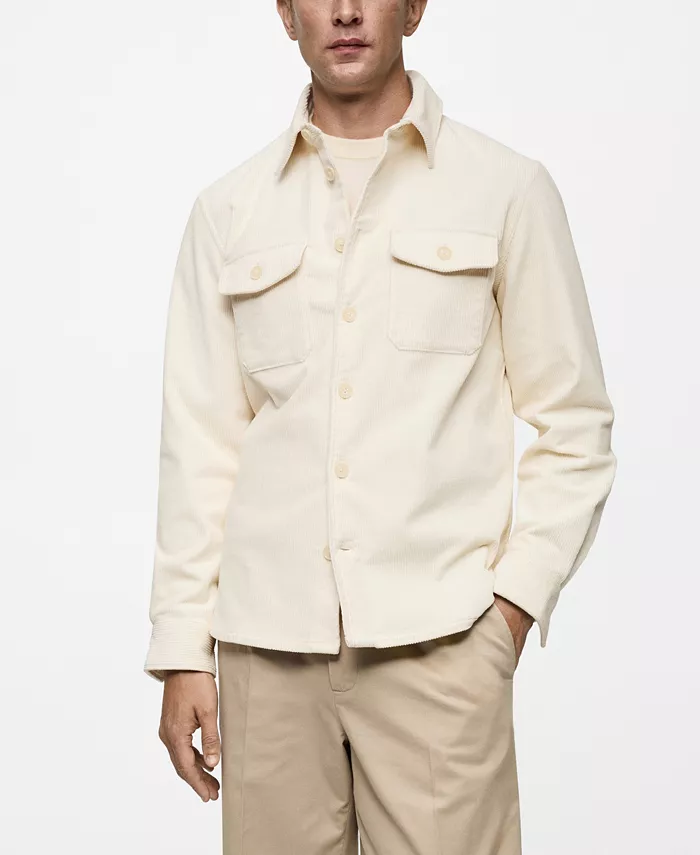 

Мужская вельветовая рубашка с карманами Overshirt MANGO, белый