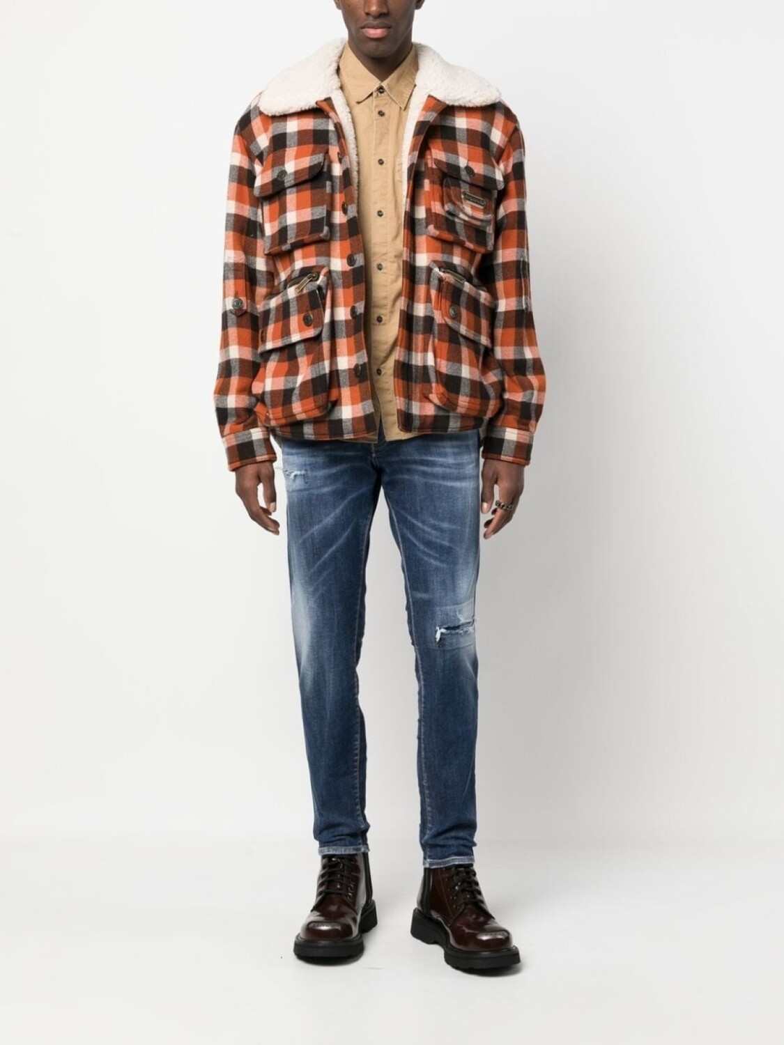 Dsquared2 check-print shearling jacket, коричневый — фото 2