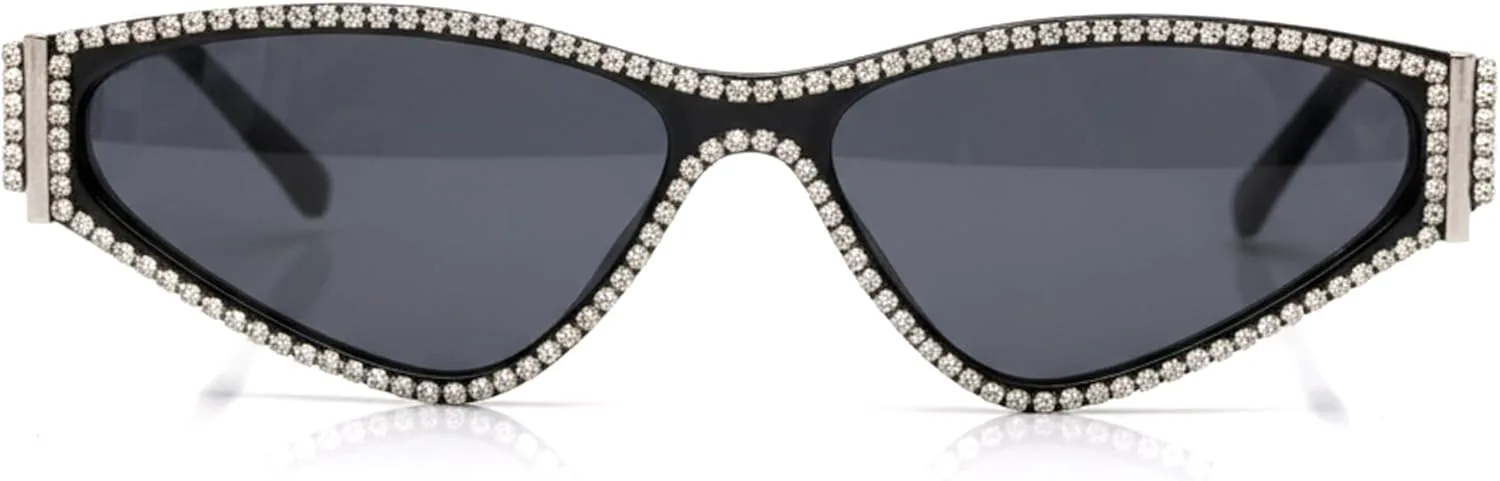 

bullabulling Модные маленькие солнцезащитные очки «кошачий глаз» для женщин, милые и стильные, со стразами и кристаллами, солнцезащитные очки UV400, Black