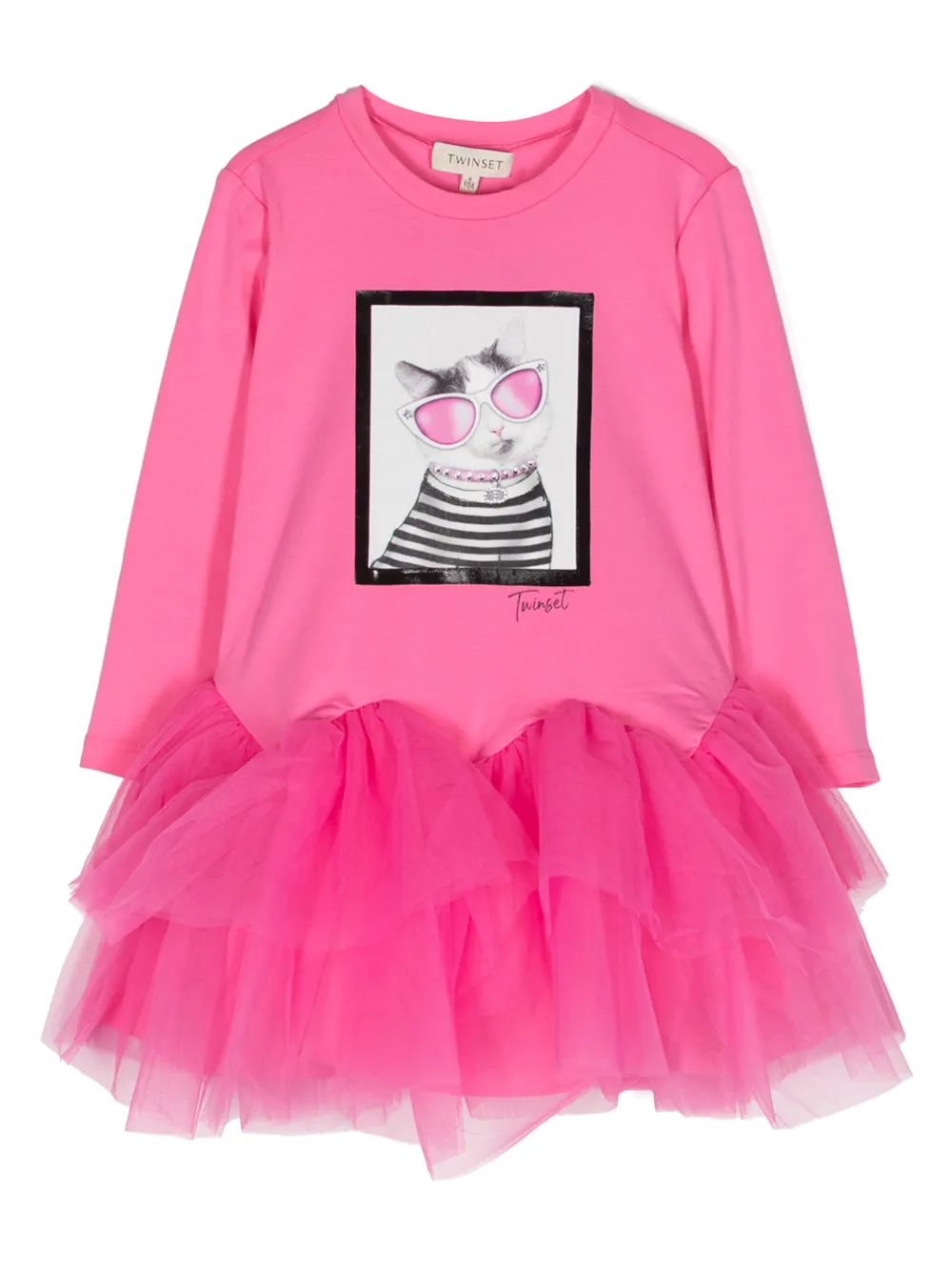 

Платье мини с оборками и графичным принтом TWINSET Kids, розовый