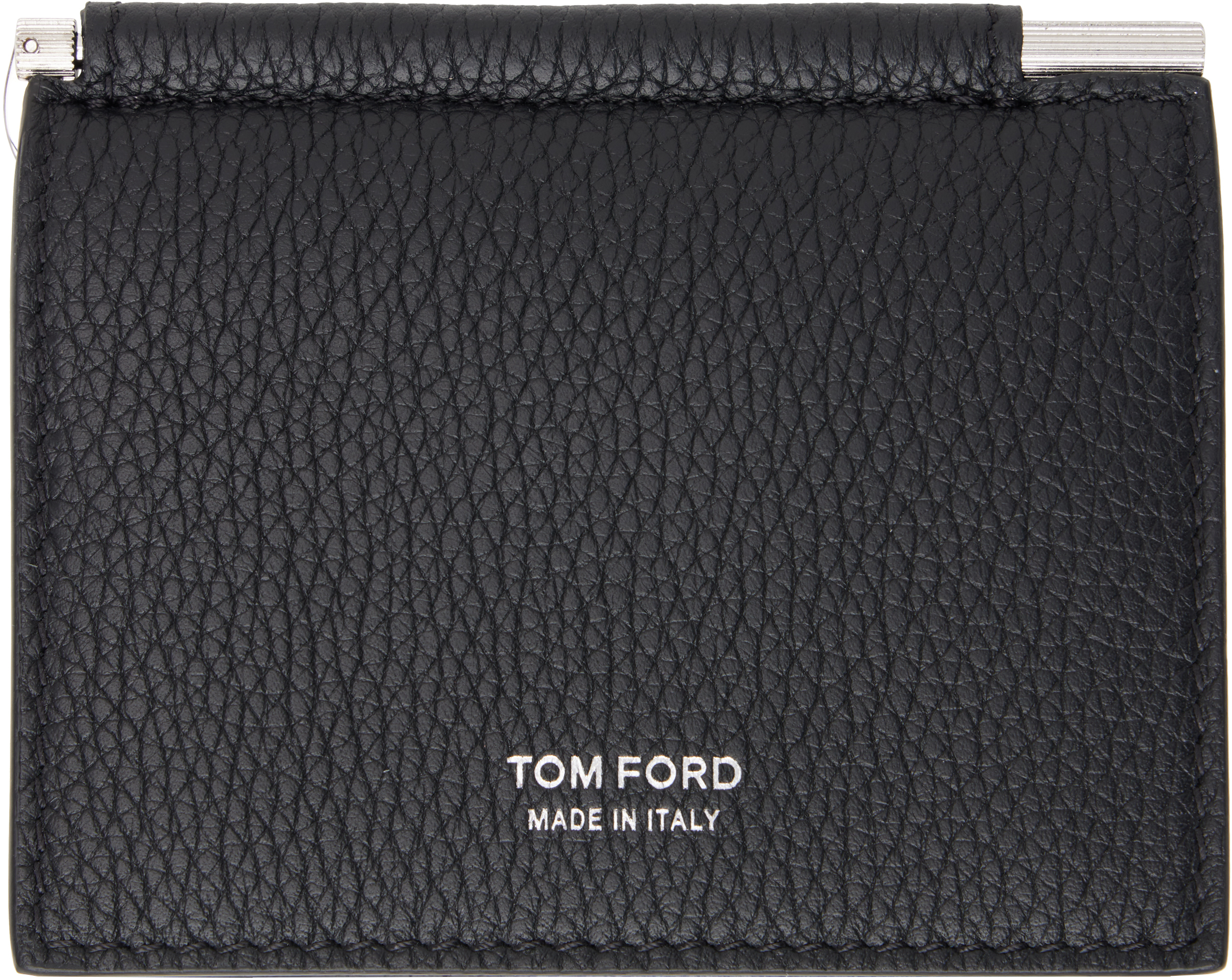 

Держатель для карточек из мелкозернистой кожи с зажимом для денег TOM FORD, черный