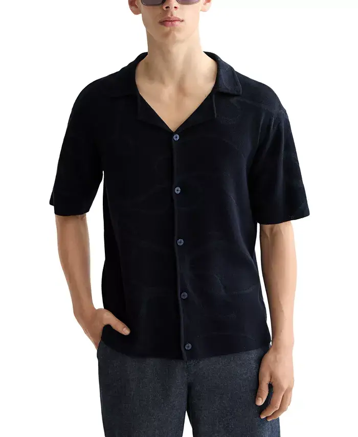 

Мужская короткая рубашка с тональным жаккардовым узором и застежкой на пуговицах Scotch & Soda, синий