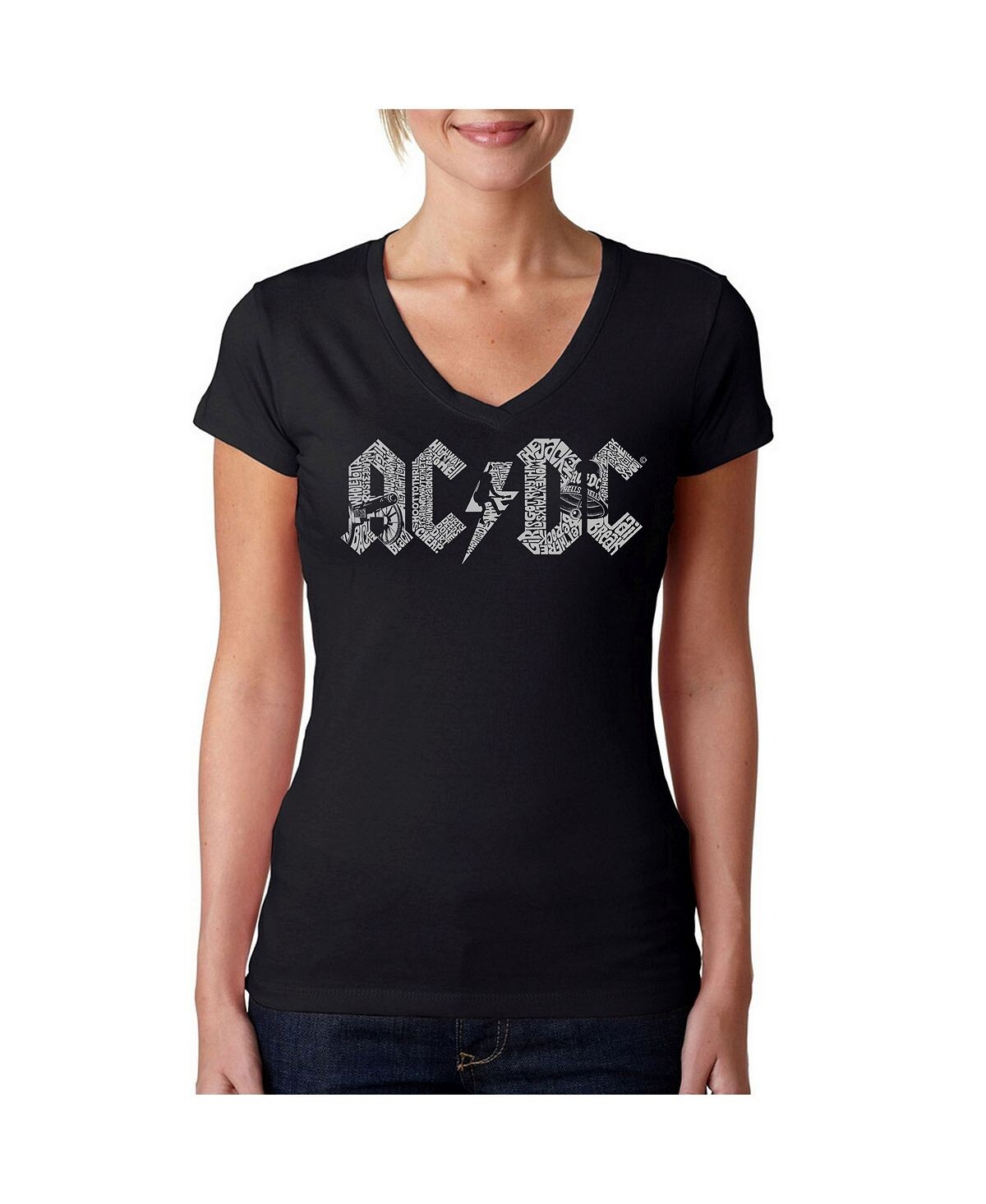 

Женская футболка ac/dc word art с v-образным вырезом LA Pop Art, черный