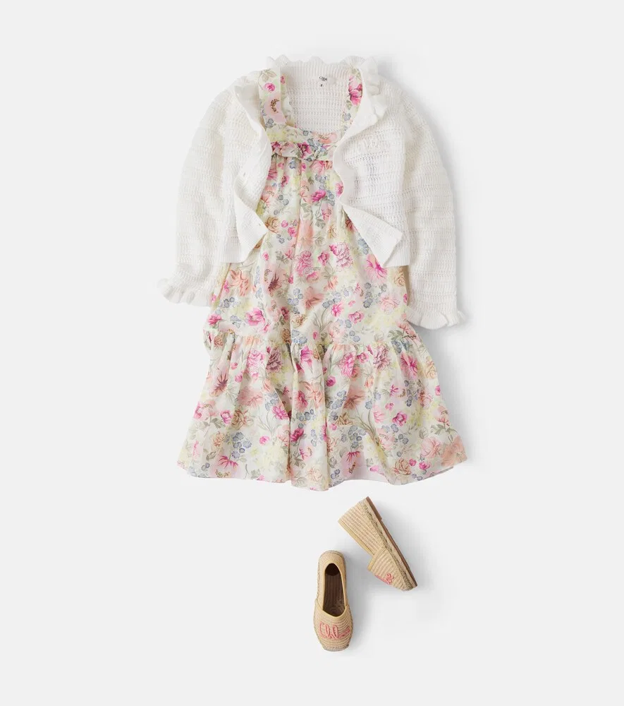 Хлопковое платье с цветочным принтом Chloé Kids, мультиколор — фото 2