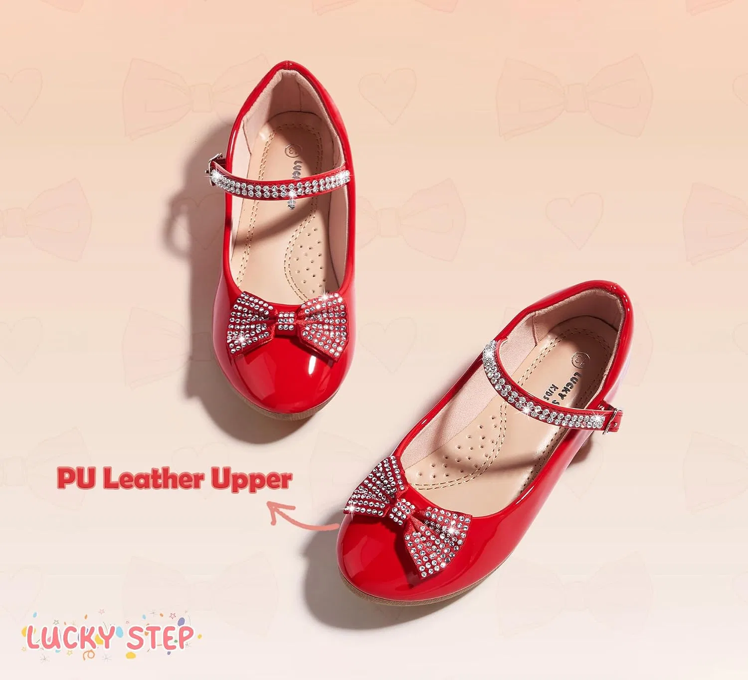 Детские балетки для девочек с принтом LUCKY STEP, Red — фото 3