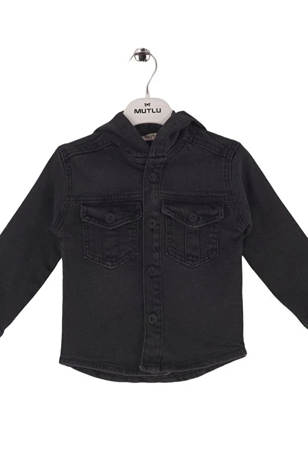 Детская джинсовая рубашка с капюшоном Happy Hoodie Mutlu Kids, Smoke Grey — фото 4
