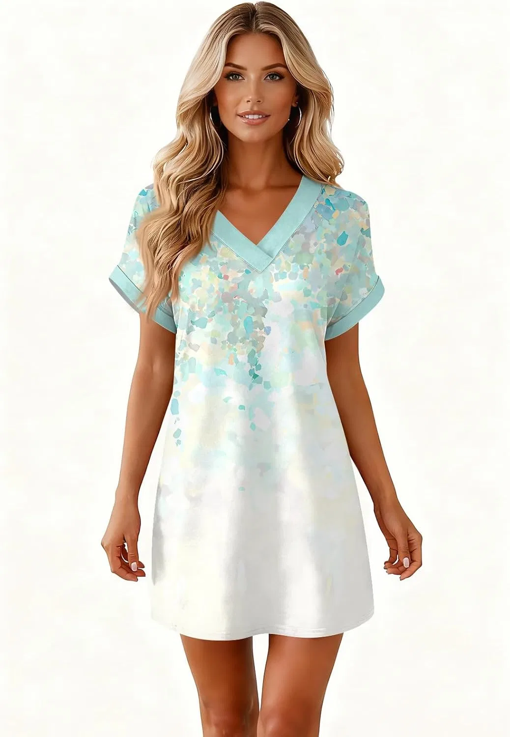 Женское летнее платье casual V-образным вырезом, Light Blue — фото 4