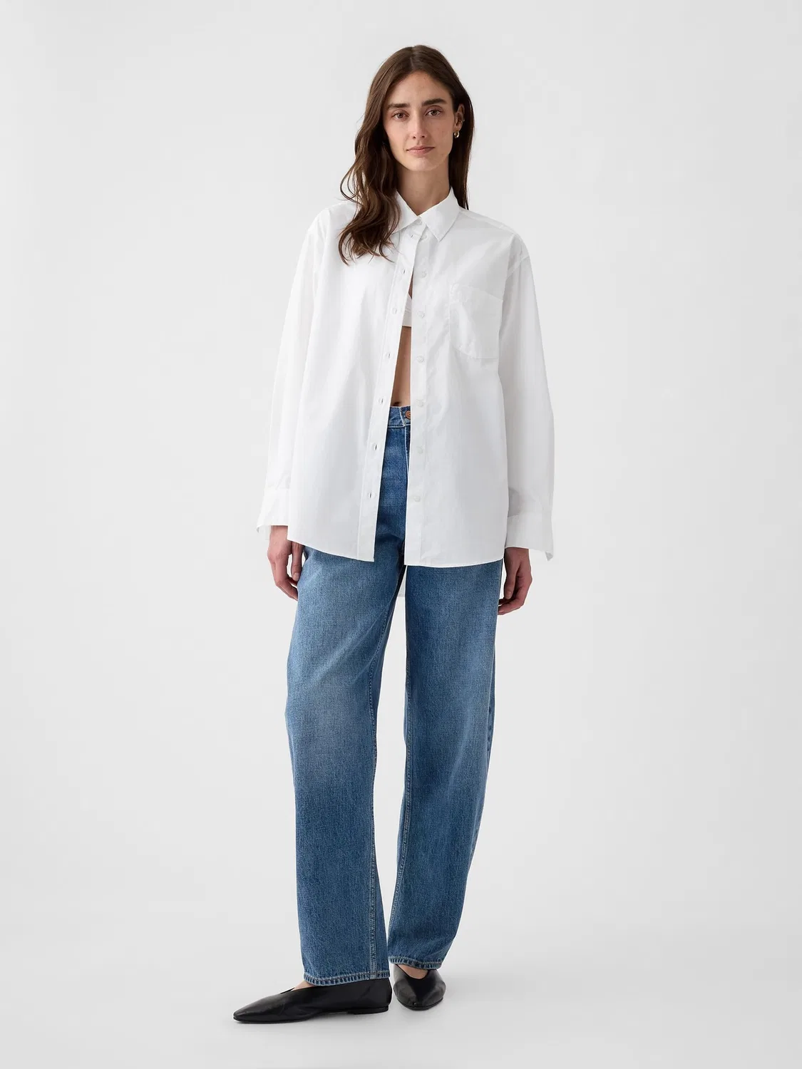 Рубашка оверсайз из хлопка Big Shirt Gap, белый — фото 3