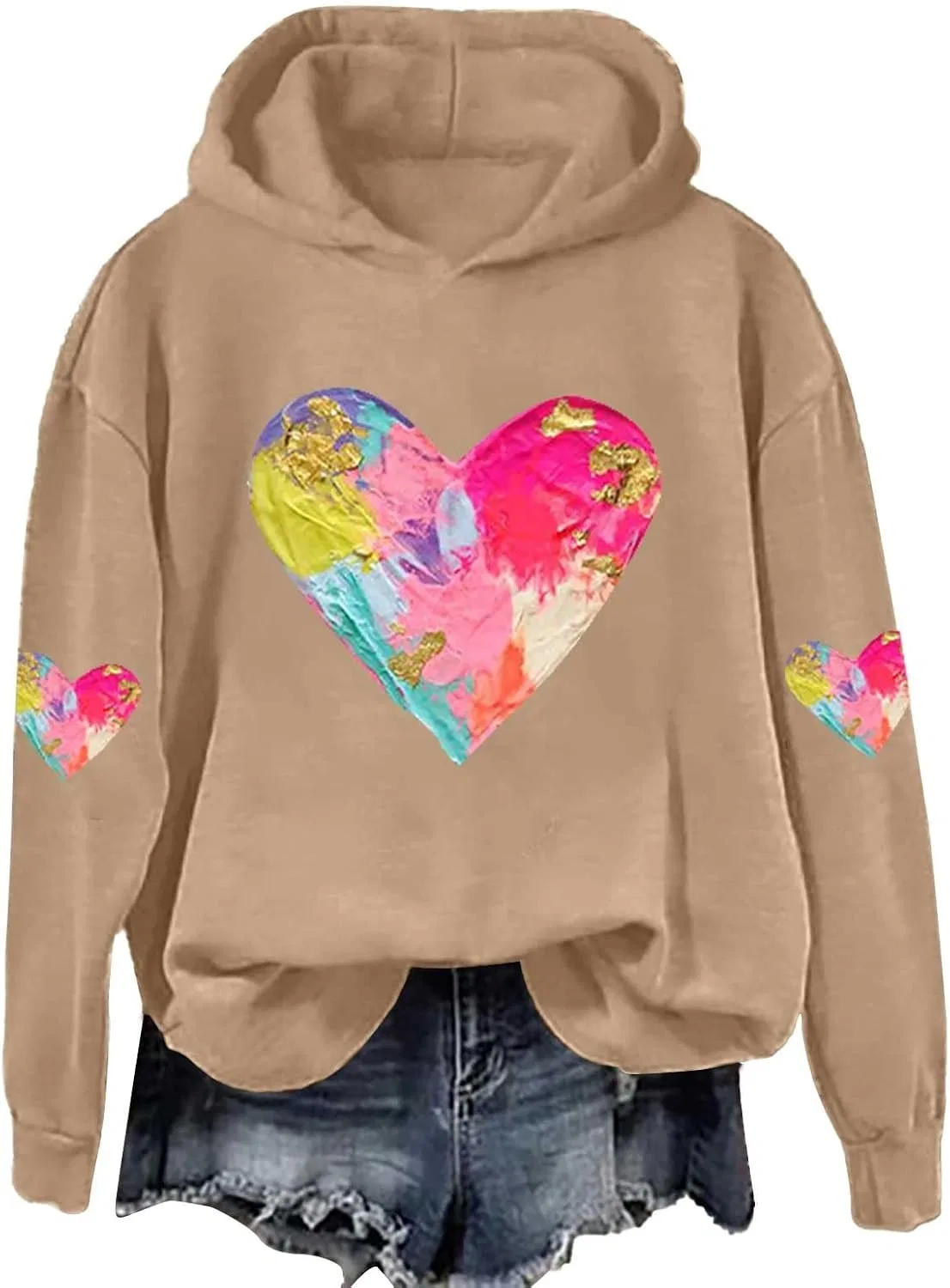 Женское худи с принтом Heart Tie Dye, хаки