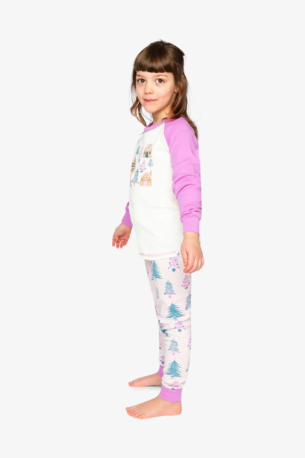 Детский комплект пижамы из органического хлопка с длинным рукавом Pink Tree Print Deux par Deux, Pink Printed With Trees — фото 3