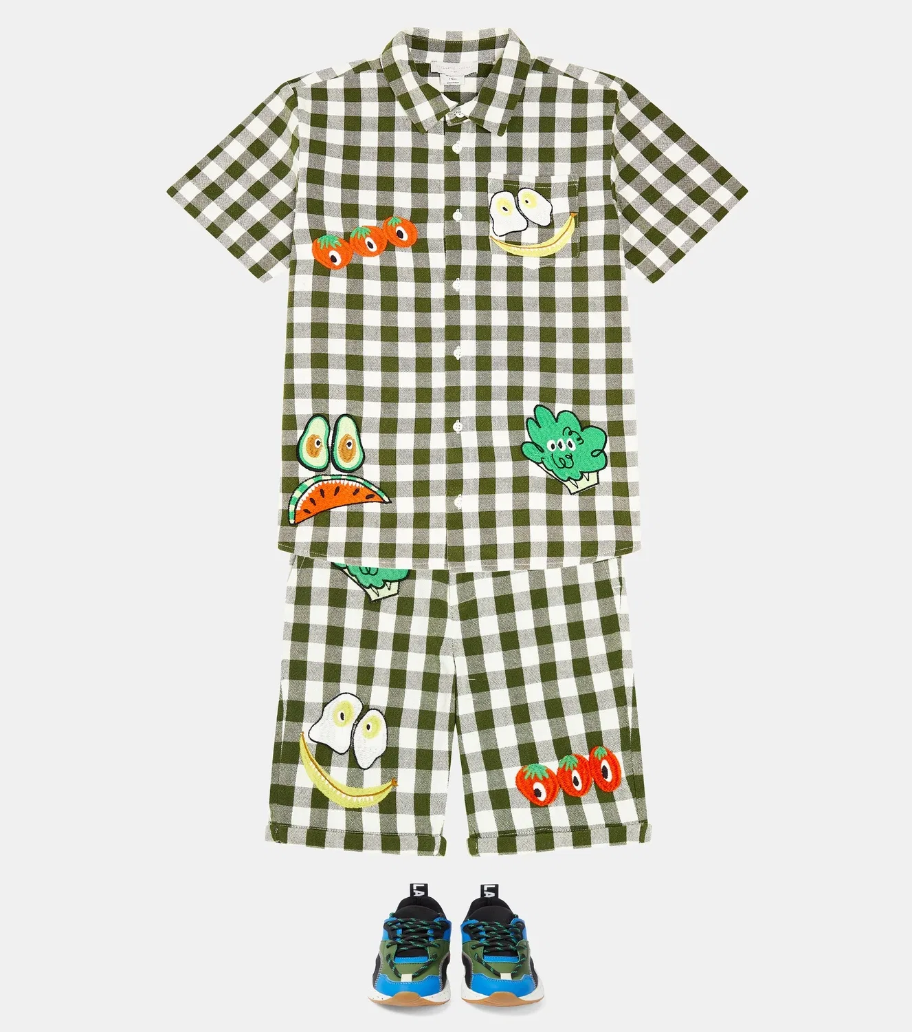 Рубашка из клетчатого хлопка с аппликацией Stella Mccartney Kids, зеленый — фото 2