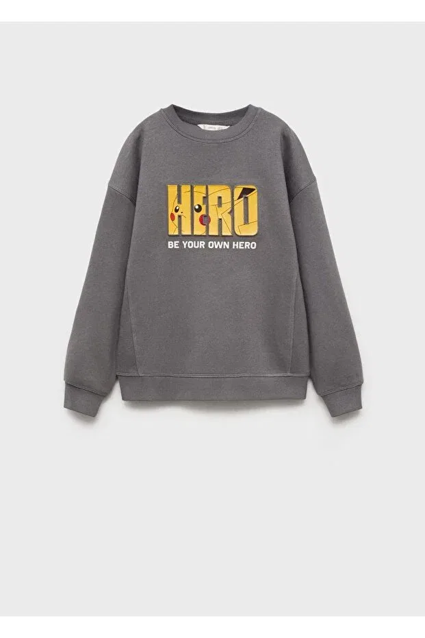 Детские свитшот для мальчиков оверсайз с длинным рукавом Mango Kids, Coal Black