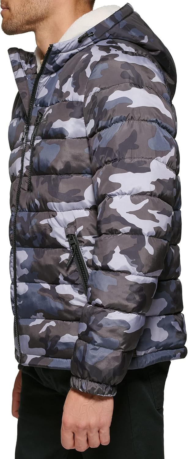 Мужская стеганая куртка Levi's с капюшоном на подкладке из шерпы, Grey Camouflage — фото 4