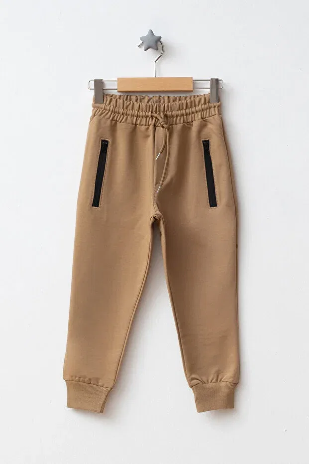 Детский комплект спортивных брюк с принтом Beniizle, Black & Camel — фото 4